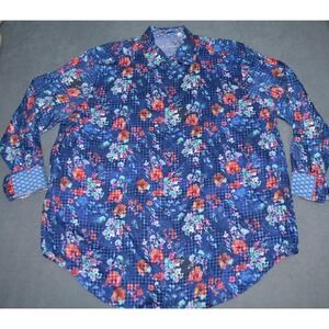 Robert Graham Button Up Shirt Mens 2XLT Flip Cuff Abstract Blue Floral Check